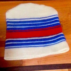 G toque white, red & blue with some interesting design pleats. OS 100% Wool